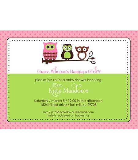Owl Baby Shower or Birthday Party Printable Invitation - Pink
